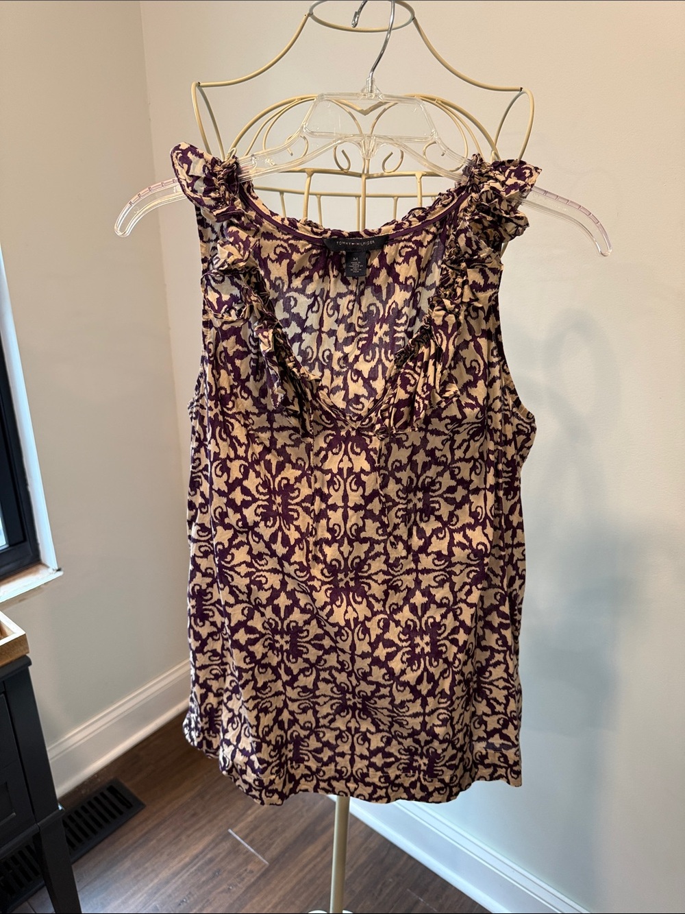 Tommy Hilfiger Purple and Tan Ruffle-Trim Tank Top